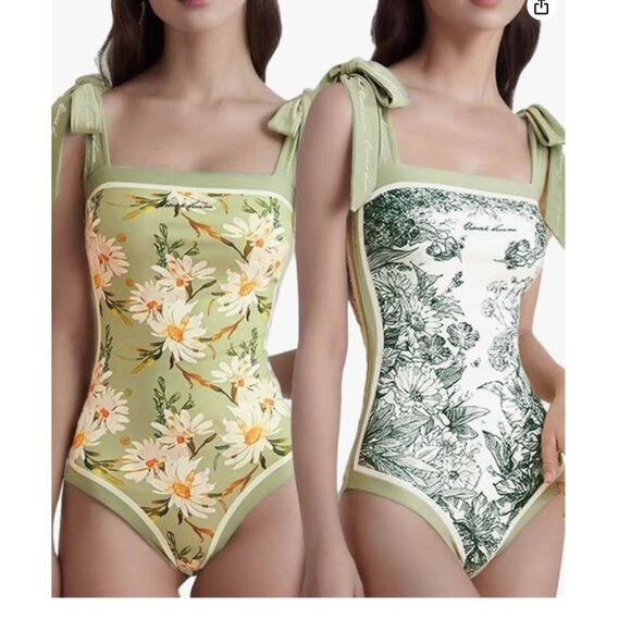 Floral Reversible Vintage One Piece Swimsuit Women Bathing Suit - Picture 1 of 5